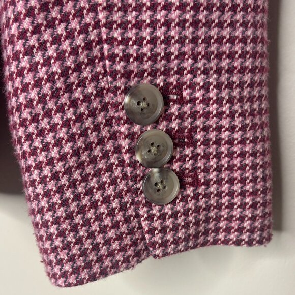 Talbots Wool Blend Houndstooth Print Blazer Jacket Size 12 Pink Burgundy Red EUC - Picture 6 of 7